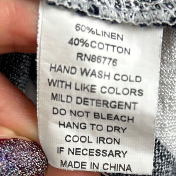 209 wst 38 Linen Cotton Top White Grey Stripes Drawstring Hoodie Blouse sz 6 EUC - Picture 11 of 11